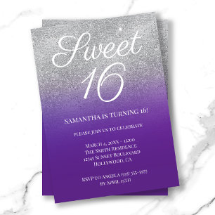 Invitation Royal Purple Silver Ombre Parties scintillant Swee