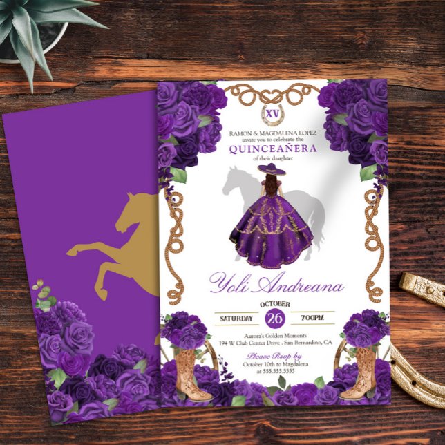 Invitation Royal Purple Western Charro Vestidos Quinceanera (Créateur téléchargé)