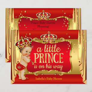 Invitation Royal Red Gold Boy Prince Baby shower Brunette