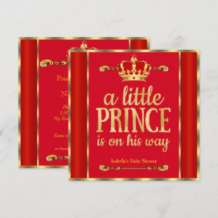 Invitation Royal Red Gold Prince est en chemin Baby shower