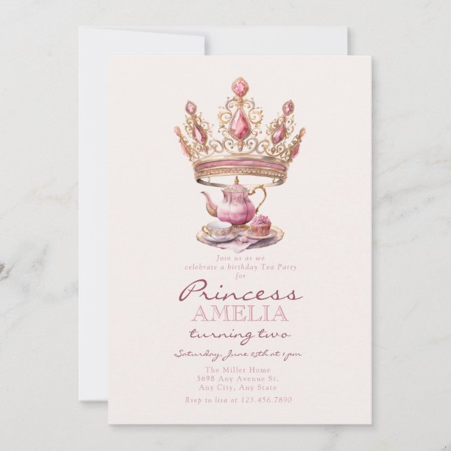 Invitation Royal rose | Princesse Anniversaire (Devant)