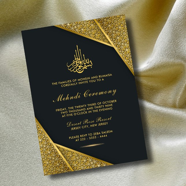 Invitation Royal & Rustic Or Élégant Luxe Islamique Mehndi (Créateur téléchargé)