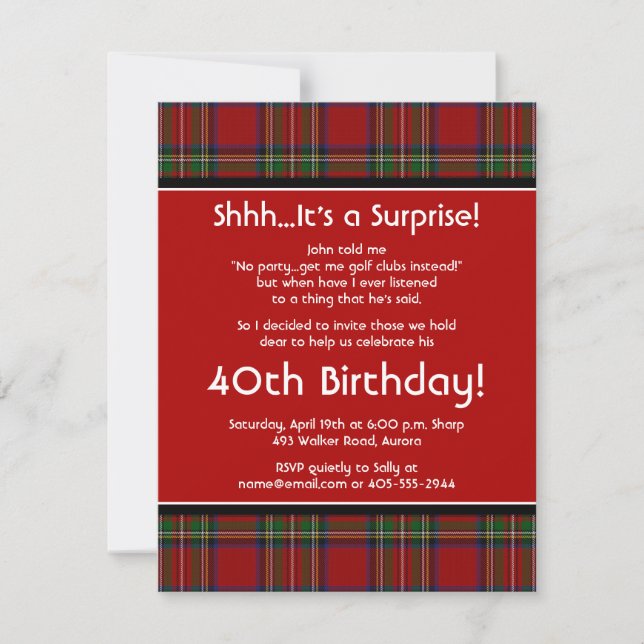 Invitation Royal Stuart Tartan 40e anniversaire de fête Invit (Devant)