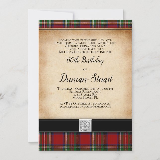 Invitation Royal Stuart Tartan 60e anniversaire de fête Invit (Devant)
