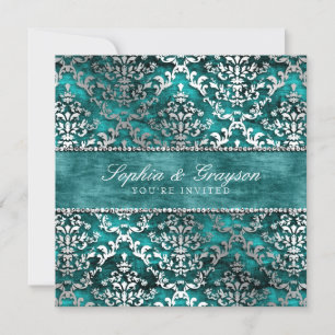 Invitation royal Turquoise Glimmer Mariage damassé