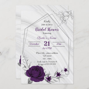 Invitation royal violet argent floral géométrique douche nupt