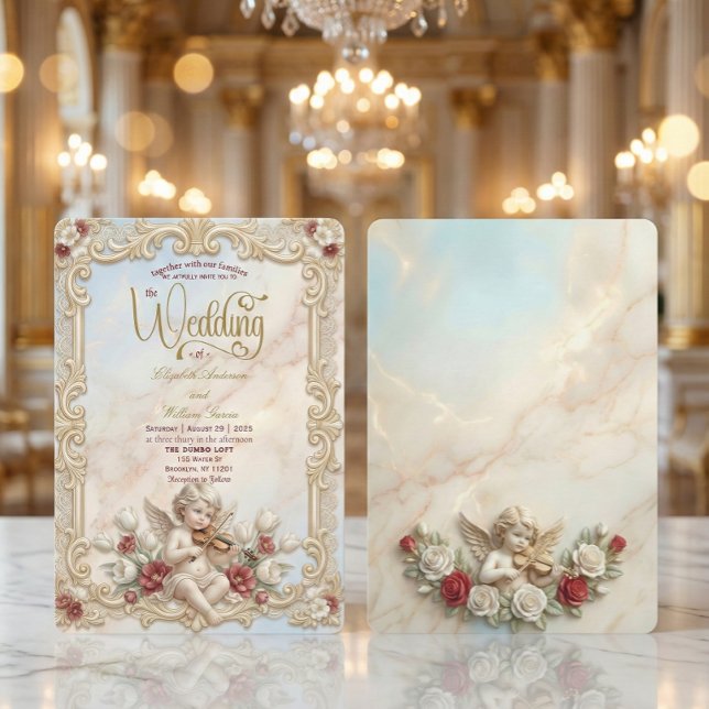 Invitation Royalcore Baroque Cherub Violin Art Wedding   (Créateur téléchargé)