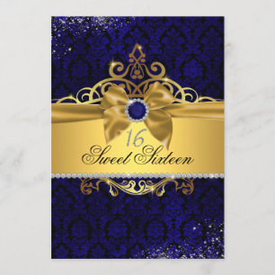 Invitation Royale Bleue et Or pour Sweet Sixteen e