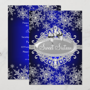 Invitation Royale Bleue Étincelante Flocon de Neig