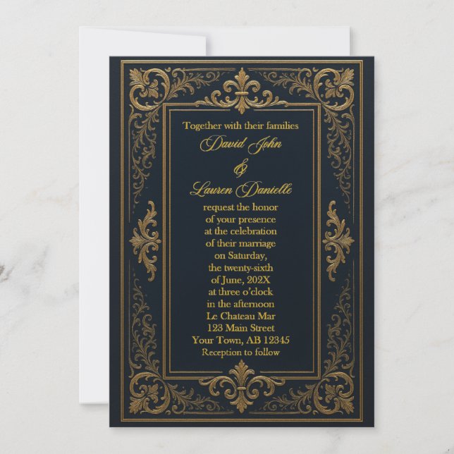 Invitation royale de la feuille noire et or (Devant)
