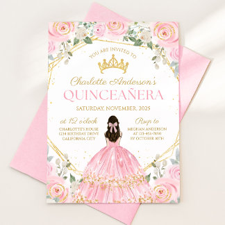 Invitation Royale Rose pour les 15 ans de ma Quinc