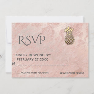 Invitation RSPV minimaliste en marbre or rose et ananas or