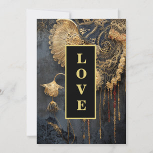 Invitation *~ RSVP 17 AR26 QR Gold Lace LOVE Vintage Wedding