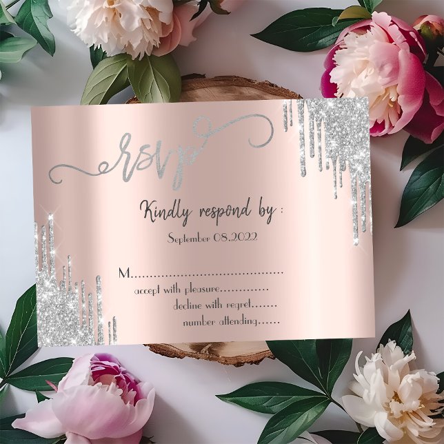 Invitation RSVP à la Bat Mitzvah Gouttes de Paillettes Argent (Créateur téléchargé)