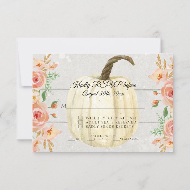 Invitation RSVP Aquarelle Rustique Floral Blanc Citrouille Bo (Devant)