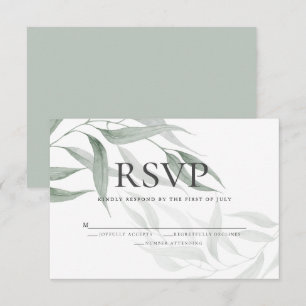 Invitation RSVP   Aquarelle verte Dusty Feuilles de bois