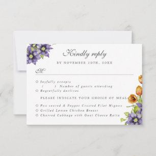 Invitation RSVP avec choix de repas fleurs de printemps d'aqu