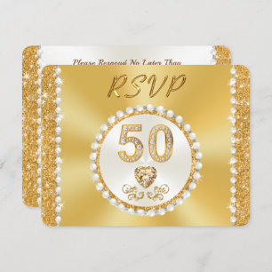Invitation RSVP avec MENU Choice, 50e Anniversaire Or,