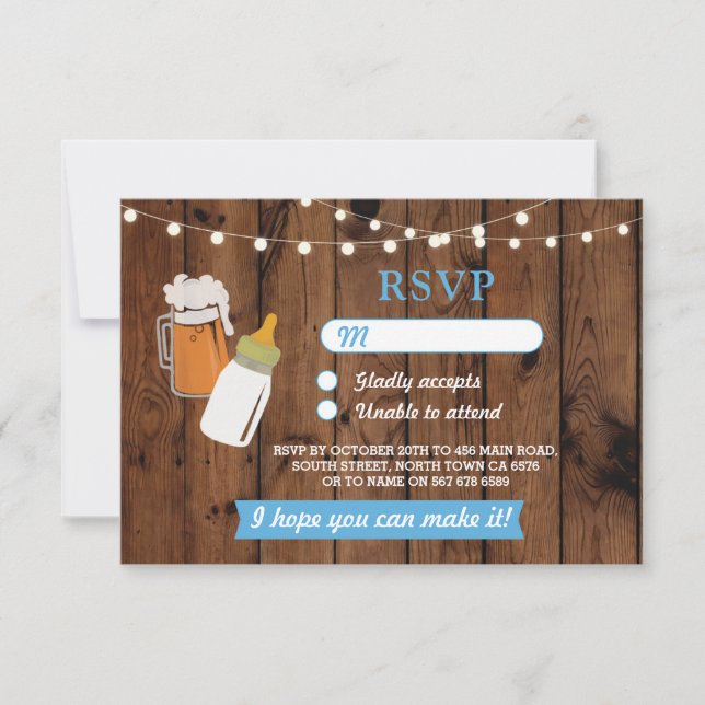 Invitation RSVP Baby shower Boy Bière Bleue Brasserie (Devant)