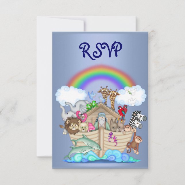 INVITATION RSVP BATEAU DE NOÉ ANIMAL BLEU (Devant)