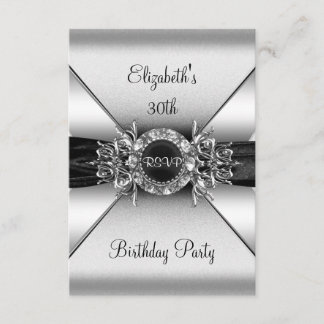 Invitation RSVP Birthday Diamond Jewor Black White Silver