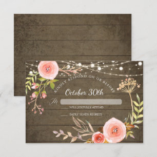 Invitation RSVP Bois Rustique Élégant Floral Botanique Peint