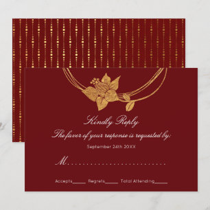 Invitation RSVP Burgundy Maroon Gold Floral Wreath Lux