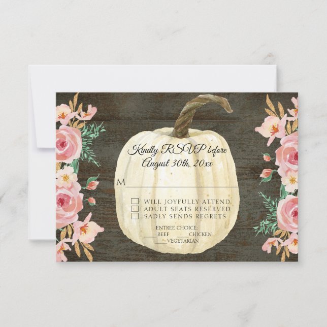 Invitation RSVP Campagne Fleurs roses blush Pomme de pin en b (Devant)