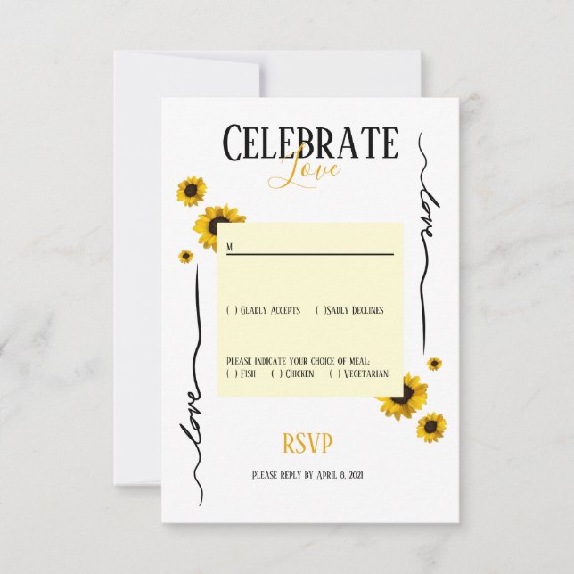 Invitation RSVP célébrez l'amour et les tournesols dorés (Devant)