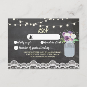 Invitation RSVP Chalk Lace Mariage Lumières Rustiques Jar Flo