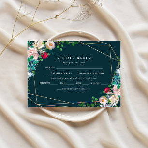 Invitation RSVP chic mariage Succulents & Or