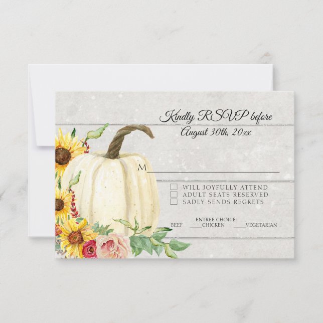 Invitation RSVP Citrouille de tournesol automne Blush Red w W (Devant)