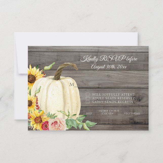 Invitation RSVP Citrouille de tournesol Blush Bourgogne Bois (Devant)