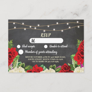Invitation RSVP Craie Mariage Lumières Rustiques Roses Rouges