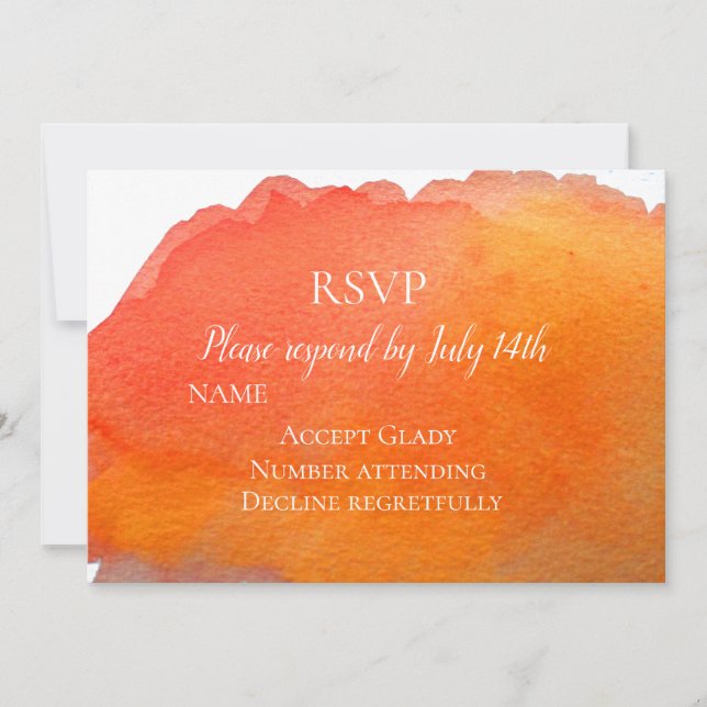 Invitation RSVP de mariage aquarelle moderne orange (Devant)
