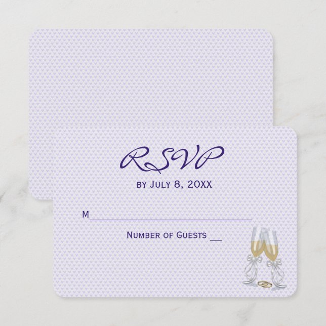 Invitation RSVP de mariage Cœurs violets (Devant / Derrière)