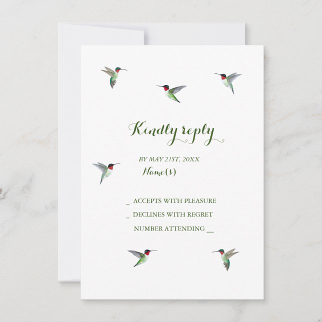 Invitation RSVP de mariage de colibri (Devant)