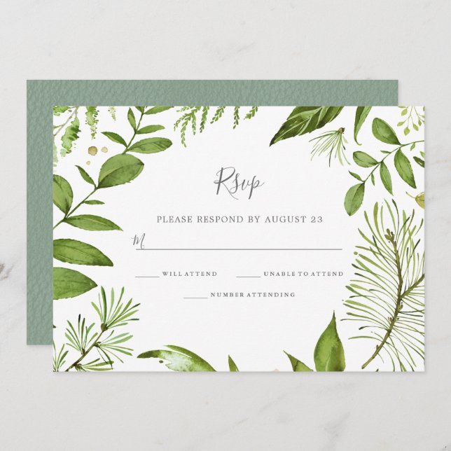 Invitation RSVP de mariage de printemps été de verdure modern (Devant / Derrière)