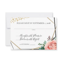 RSVP de mariage géométrique or et rose moderne
