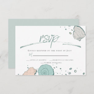 Invitation RSVP Décontracté Beach Seashells Coral et Turquo