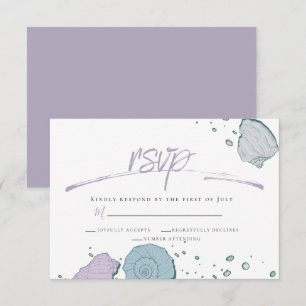 Invitation RSVP Décontracté Beach Seashells Lilac Dusty Blu