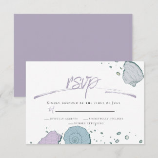Invitation RSVP | Décontracté Beach Seashells Lilac Dusty Blu