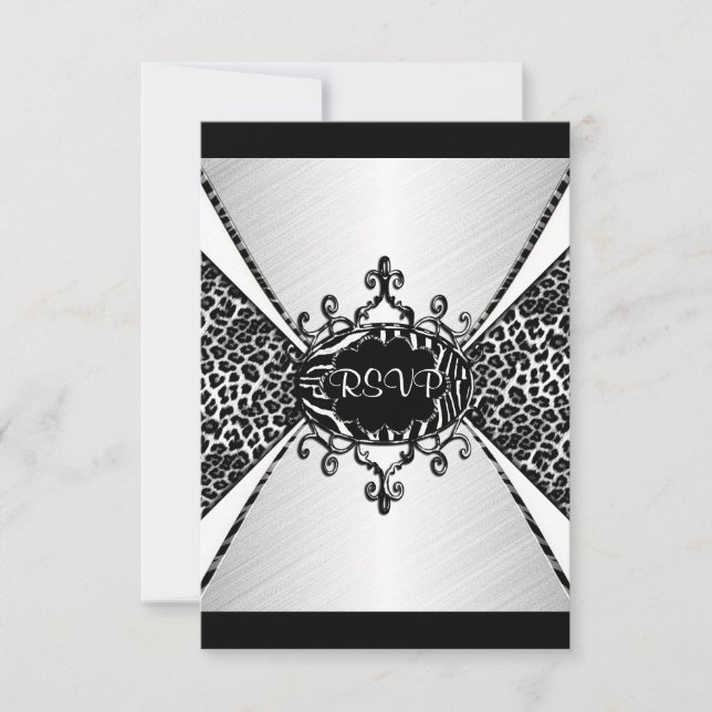 Invitation RSVP Elegant Anniversaire Leopard Zebra Noir Blanc (Devant)