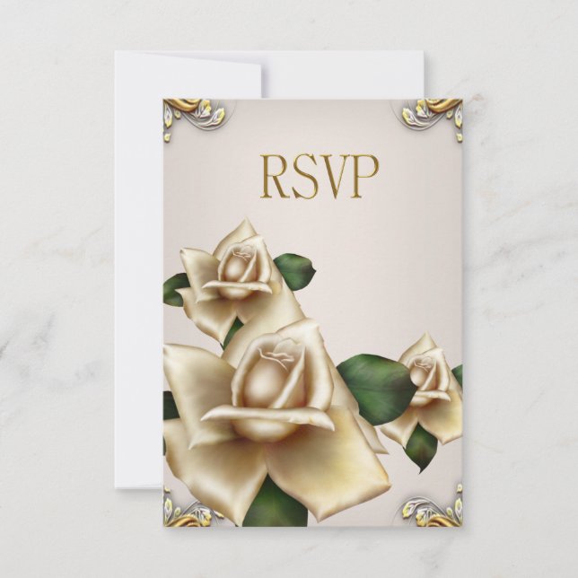 Invitation RSVP Élégant Mariage Or Crème Roses Beige (Devant)