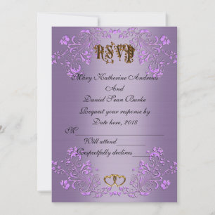 Invitation RSVP élégant mariage satin violet