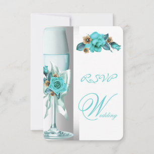 Invitation RSVP Elegant Mariage Turquoise Blanc Beige Rose