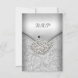 Invitation RSVP Elegant Silver White Swan fête d'anniversaire