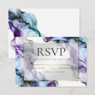 Invitation RSVP Encre Turquoise Abstraite Ultra Violet Indi