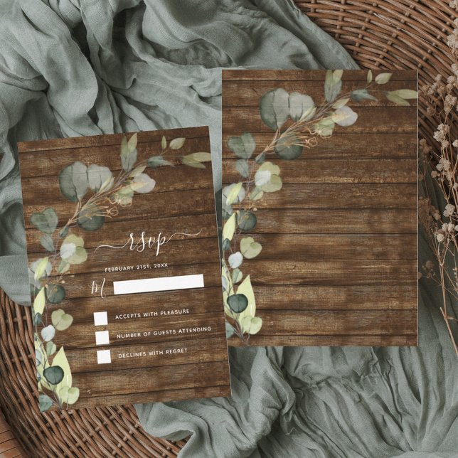 Invitation RSVP Eucalyptus Verdure Rustique Campagne Bois (Créateur téléchargé)