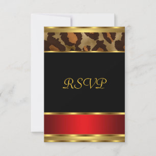 Invitation RSVP Fête d'anniversaire Gold Black Red Léopard